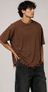 Camiseta de manga corta para hombre, estilo oversize, desgastada, grunge, con lavado ácido, cuello redondo vintage, casual, streetwear, hombros caídos - Product Image 3