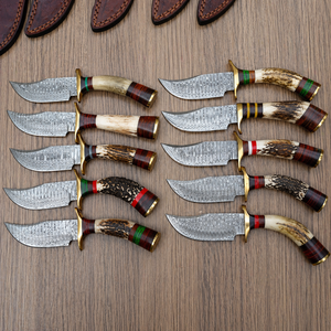 ชุดมีดล่าสัตว์ดามัสกัสคุณภาพสูงทำมือ ด้ามจับทำจากเขาสัตว์ ใบมีดแบบ Fixed Blade พร้อมปลอกหนัง จำหน่ายจำนวนมาก - Product Image 6