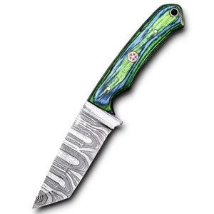 Cuchillo de Caza de Acero de Damasco Personalizado al por Mayor, Hoja Fija de 8 Pulgadas con Punta Caída, Mango de Madera, Afilado Extremo, 58 HRC, Funda de Cuero, OEM/ODM - Product Image 1