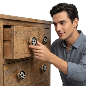 Modern Round Resin Wood Cabinet <b>Knob</b> with Black Shell Floral Inlay Eco-Friendly & Durable for Home Office and Living Room Use - Product Image 2