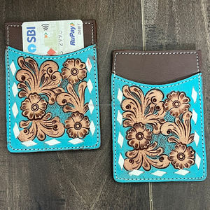 Tarjetero de cuero de vaca hecho a mano 2025, billetera minimalista, diseño Floral y hoja turquesa, bolsillo frontal, tarjetero de bloque RFID - Product Image 4