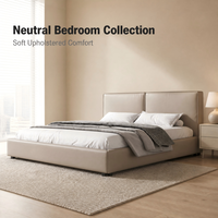 Base de Cama Contemporánea de Cuero con Cabecera Tapizada de Perfil Bajo, Cama con Plataforma, Múltiples Opciones de Color