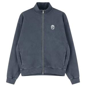 Conjunto de Chaqueta y Pantalones Deportivos para Hombre, Estilo Urbano, de Algodón, con Cuello Alto y Cierre de Cremallera, Color Gris Lavado, Tejido Acanalado - Product Image 1