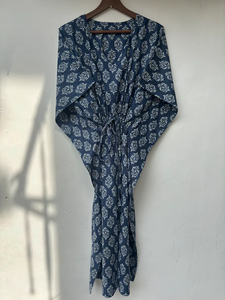 Nuevo Kaftán Naaz Textile con Estampado Animal, Cuello en V, Cordón Ajustable, Manga Corta, Corte Evase, Algodón Suave Indio, Encaje, Largo Completo, para Mujer - Product Image 2