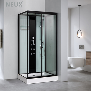 Cabine de <span class=keywords><strong>douche</strong></span> coulissante moderne noire avec hydromassage, verre trempé 5 mm, installation rapide et <span class=keywords><strong>receveur</strong></span> de <span class=keywords><strong>douche</strong></span> bas. - Product Image 1