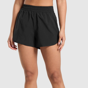 Shorts en tricot pour femmes, couleur unie, taille élastique, taille mi-haute, respirant, coupe décontractée, style classique, marron, polyester - Product Image 3