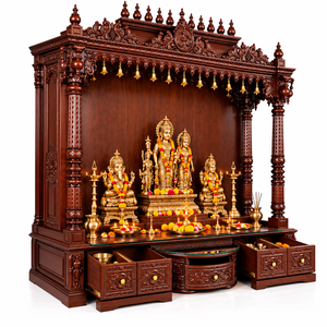 Mandir de Madera de Nogal Oscuro para Grandes Salas de Pooja, Mandir Tradicional Indio de Madera Tallada con Pilares Tallados, EE. UU. - Product Image 3