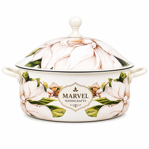 Olla térmica de acero inoxidable con aislamiento de Marvel Handicrafts, cacerola con diseño floral de magnolia blanca, calentador de alimentos, tazón para servir, artículos de cocina de primera calidad - Product Image 1