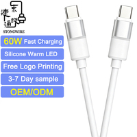 Cable de Datos LED de Silicona Tipo-C con Luz Cálida de 60W, Carga Rápida 3A PD3.0, Conductor de Cobre Puro USB-C para Cámara IOS de Fábrica
