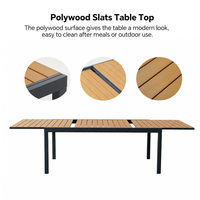 HOMFUL - Mesa de Comedor Extensible de 3 Piezas para Patio, 2 Tamaños, Marco de Aluminio Expandible, Tablero de Madera Sintética con Aspecto de Madera