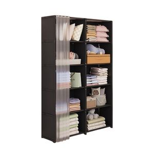 Armadio Portatile 61FT H Antipolvere a 5 Ripiani con Tenda in Plastica, Scaffale Portaoggetti a 10 Scomparti e Unità Organizzatrice - Product Image 1