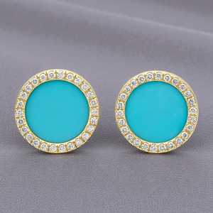Boucles d'oreilles pendantes en turquoise naturelle, argent sterling 925, plaqué or 14 carats, rondes, délicates, luxueuses, bijoux de tous les jours, cadeau - Product Image 1
