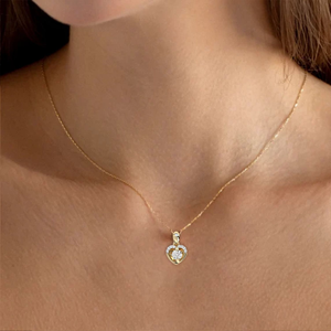 Collar con Colgante de Corazón de Diamantes Chapado en Oro Rosa para Mujer, Corte Brillante Redondo, Joyería Romántica de Compromiso - Product Image 2