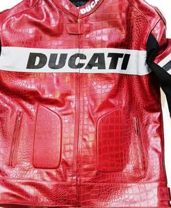 Ducat Cors Red Croco Embossed Leather Breathable <b>Racing</b> <b>Jacket</b> Full Sleeve Men Women Biker Windproof Adults Custom Plus Sizes - Product Image 5
