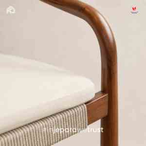 Furniture Modern Woven Rope Dining Chair Luxury Minimalist Walnut <b>Frame</b> Armchair with Cushion for Garden and Restaurant - Product Image 5