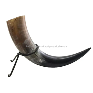 Cuerno para Beber Ecológico de Material Orgánico Pulido con Aspecto Natural, Equipado con Soporte de Hierro, Recuerdo Único Vikingo para Cerveza y Vino - Product Image 4