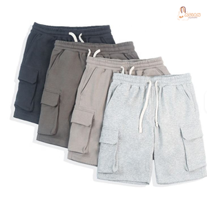 Men Cargo Shorts Mid Waist Drawstring Elastic Solid Color Casual Bermuda Shorts With Pockets Knitted Cotton - Product Image 2