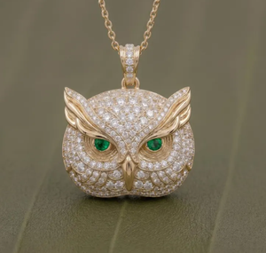 Collar con Colgante de Búho Chapado en Oro de 18K, Amuleto de Animal de Acero Inoxidable, Zirconia Redonda de Corte Brillante, Joyería de Regalo - Product Image 1