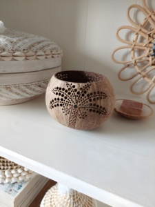 Coco Tree Carved Pattern Sustainable Coconut Shell <b>Candle</b> Holder Unique Design and <b>Cheap</b> Price - Product Image 1