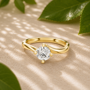 Anillos de Boda Minimalistas de Oro Amarillo de 14K, Anillos de Compromiso con Diamante Cultivado en Laboratorio de Corte Redondo, Anillos de Compromiso para Mujer - Product Image 1