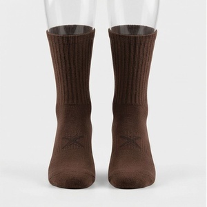 Men's Crew <b>Socks</b> Solid <b>Brown</b> Knitted Regular Style Daily Wear - Product Image 1