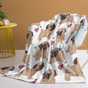 Coperta in flanella con motivo Pug Cartoon, Morbida e Leggera, per Halloween, Divano, Ufficio, Letto, Viaggi - Multifunzionale e Calda - Product Image 1