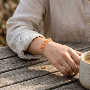 Pulsera de Piedras Naturales de Naranja Hechas a Mano con Cadena de Plata Ajustable, Joyería de Piedras Preciosas, Estilo Boho, Venta al Por Mayor de Fábrica - Product Image 6