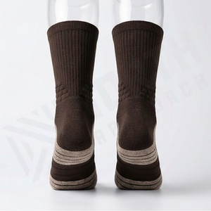 Brown Crew <b>Socks</b> Solid Knitted Breathable Casual Adult Regular Style - Product Image 2
