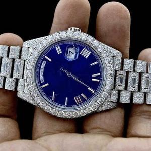 Luxury Fashion <b>Mechanical</b> <b>Watch</b> with Natural Diamonds in Stainless Steel Yellow Band Pointer Dial Navy Blue Perfect Gift for Men - Product Image 3