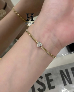 สร้อยข้อมือทองคำ 14K ดีไซน์หรูหรา รูปหัวใจ ประดับเพชร VVS ระยิบระยับ พร้อมจี้รูปหัวใจ สำหรับผู้หญิง ของขวัญเครื่องประดับ - Product Image 3