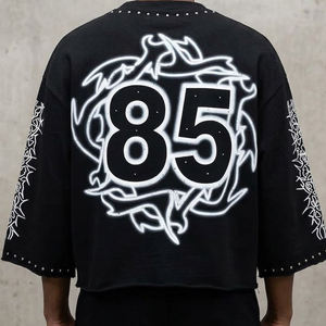 Camiseta Oversize Personalizada OEM Glory con Gráficos, de Algodón Pesado para Hombre, Estilo Urbano, Corta, Unisex, con Pedrería Lavada - Product Image 2