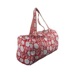 Sac de voyage léger et luxueux en coton 100% matelassé, style bohème floral fait main, imprimé indien au bloc, idéal pour les escapades de week-end - Product Image 3