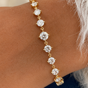 Pulseras de tenis vintage chapadas en oro vermeil de 10K con moissanita de corte brillante redondo, joyería para regalo de cumpleaños - Product Image 5