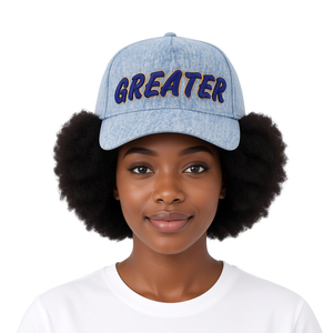 หมวกเบสบอลปักลาย GREATER สีฟ้าอ่อน ผ้ายีนส์ฟอกสี ขอบโค้ง ปรับขนาดได้ หมวกกีฬาลำลองสำหรับผู้หญิง ใส่ได้ทั้งในและนอกบ้าน - Product Image 1