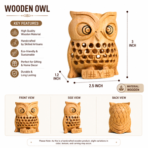 Figura de Búho Tallada a Mano en Madera |   Estatua de Búho Hecha a Mano en Madera |   Búho Decorativo para Decoración del Hogar |   Escultura de Animales de Madera Rústica - Product Image 5
