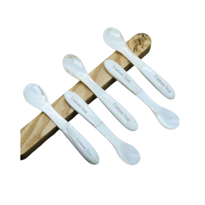 Elegant Carved Mother of Pearl Spoon Fish Flower Long Handle <b>Mirror</b> Polish Custom Logo Engraveable Dessert Set Storage - Product Image 2
