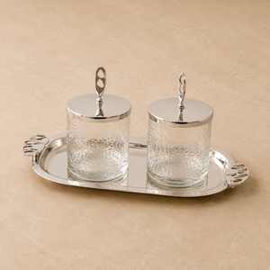 Ensemble de pots en verre martelé design avec couvercles effet miroir – Solution de rangement et de service haut de gamme pour comptoir - Product Image 1