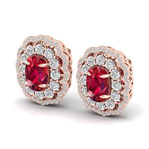 Boucles d'oreilles clous REYES classiques en or massif 14 carats avec rubis ovale de 10 carats et moissanite, fermoir à vis, bijoux personnalisés - Product Image 2
