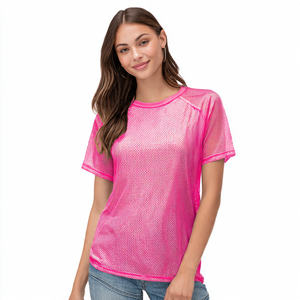 T-shirts transparents à manches courtes en résille pour femmes, séchage rapide, en maille filet - Product Image 1