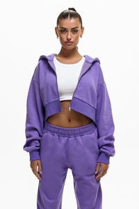 Violet foncé haute qualité 100% coton Tech polaire femmes survêtement plaine surdimensionné deux pièces de haute qualité pour les femmes survêtement - Product Image 2
