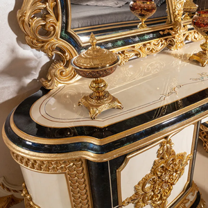 Luxury Baroque Style Dresser <b>Table</b> Mahogany Hand-Carved Gold Elegant Vanity <b>Table</b> <b>Mirror</b> for Master Bedroom Apartment Villa - Product Image 5