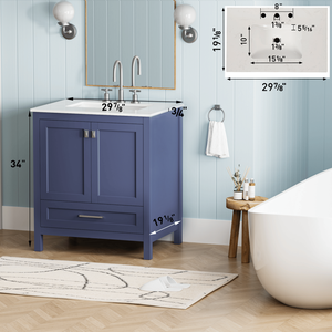 Mobile Bagno Blu Navy 24V03 30NB Completamente Assemblato, Mobile Lavabo da 30 Pollici con Piano in Marmo - Product Image 6