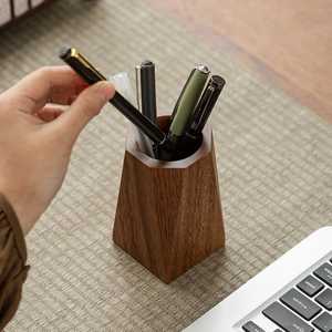 Geometric Walnut Wood Pen <b>Holder</b>: Handmade Desk Organizer - Product Image 4