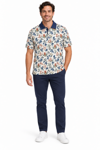 Polo à manches courtes pour homme, imprimé floral, décontracté, grande taille, tricoté, à motifs - Product Image 2