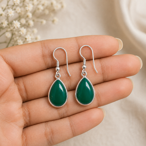 Natural Green Onyx Bohemian Style Water Drop Earrings 925 <b>Sterling</b> <b>Silver</b> Bezel Set Ear <b>Wire</b> Gift for Women - Product Image 6