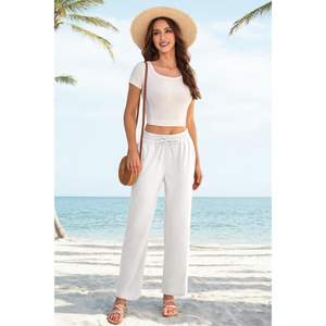 Conjunto de pantalones cortos informales de dos piezas de verano para mujer 2025 por encima de la rodilla talla XS trajes de lino - Product Image 4