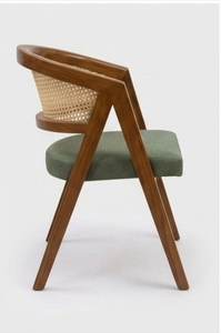 Fauteuil de salle à manger de luxe en bois massif avec coussin en tissu et dossier en rotin naturel pour la maison - Product Image 4