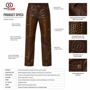 Pantalones de moto de cuero personalizados, de piel de cordero granulada, de pierna recta, perforados, lavados, para hombre, estilo urbano, otoño/invierno, de fábrica OEM - Product Image 5