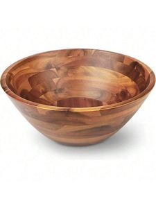 Práctico Tazón de Madera de Acacia Pulida, Tazón de Madera Original, Tazón de Madera de Acacia Multiusos para Servir Ensaladas, Tazón de Madera para Cubiertos - Product Image 6