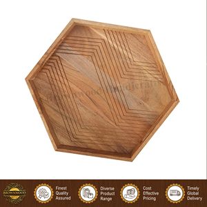 Plateaux en bois les plus vendus, écologiques, en bois de manguier, forme hexagonale, pour servir les aliments dans les hôtels et les restaurants - Product Image 4
